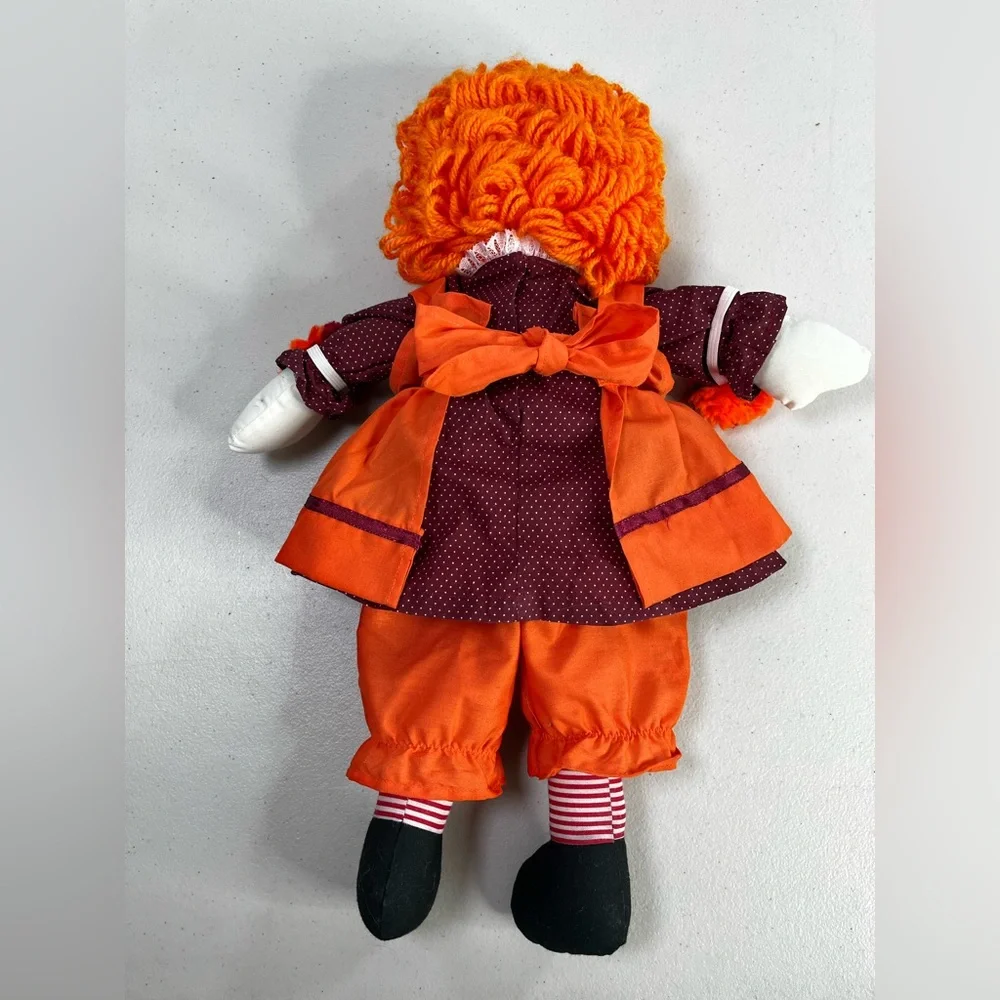 Hokie Rag Doll in Orange Dress - Handmade, 15”